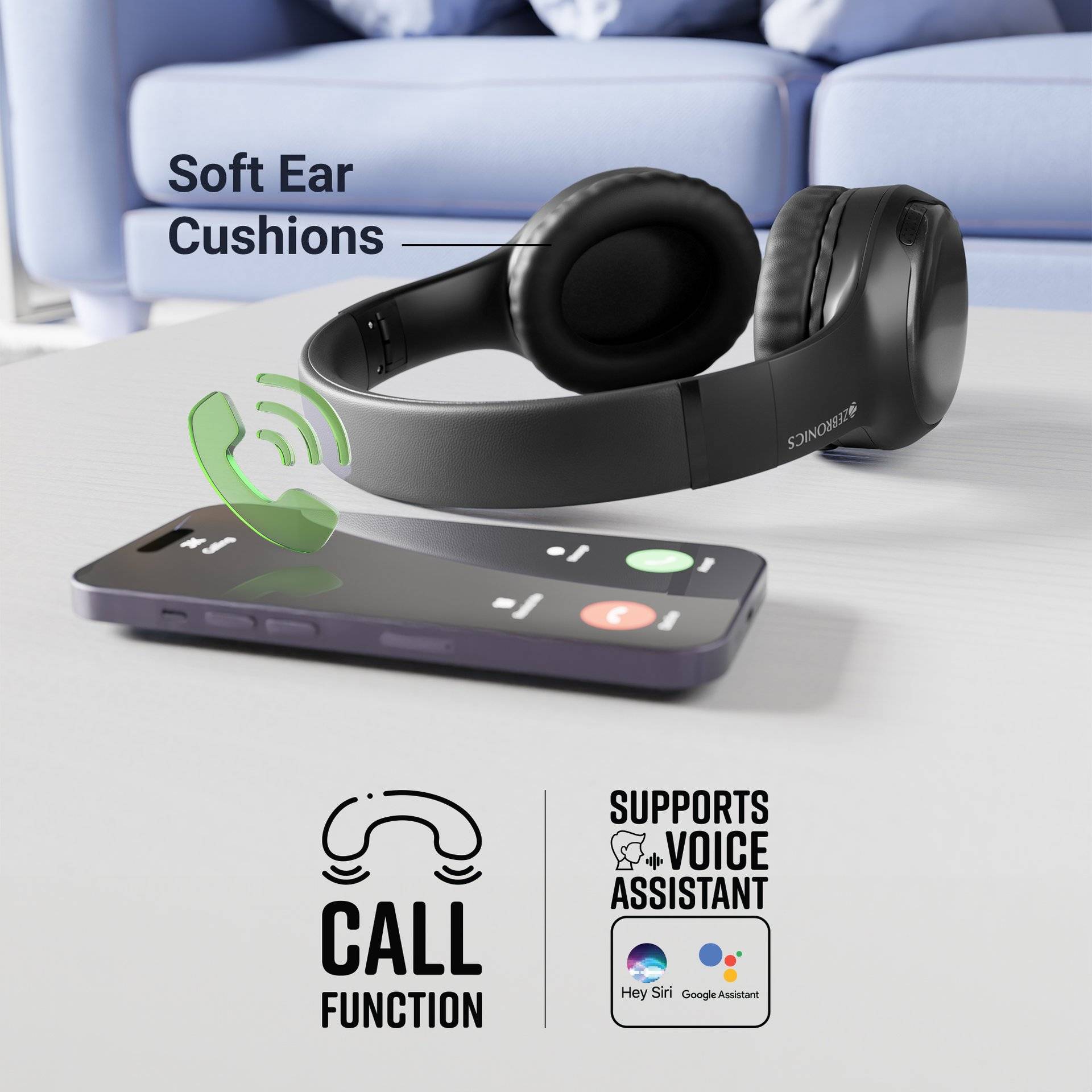 Zebronics Thunder Max Bluetooth Headphone, Black - Image 7